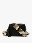 Black Leather Bag with Green Camo Strap